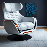 A futuristic armchair with embedded biometric sensors scanning a fingerprint. The chair is sleek and modern, automatically adjusting to a comfortable position. The setting is a stylish, minimalist apartment. Focus on the integration of technology and personalized comfort.