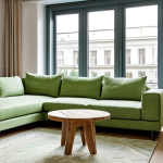 Eco-Friendly Living Room**

"A modern living room interior in a Moscow apartment, showcasing eco-friendly furniture. Features a sofa made from recycled materials with linen upholstery, a coffee table crafted from reclaimed wood, and indoor plants. Large windows provide natural light. The color palette is neutral with pops of green. Focus on sustainability and natural textures. Safe for work, appropriate content, fully clothed, professional photography, perfect anatomy, natural proportions, modest design, family-friendly."

**