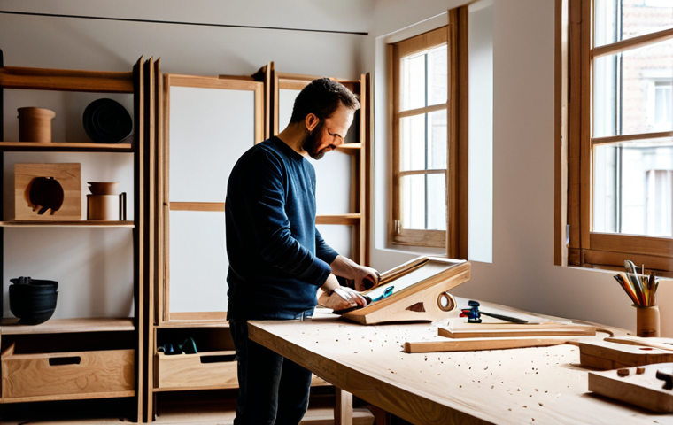 가구디자인 소규모 공방 운영법 - **Prompt 1: Finding Your Unique Niche**
    "A thoughtful male woodworker in his late 30s, with a fo...