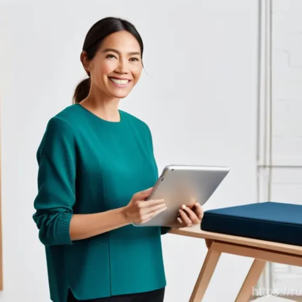 가구디자인 디자인 특허 출원 과정 - **Prompt:** A professional female furniture designer, in her late 30s or early 40s, stands confident...