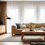가구디자인 디자인 트렌드 스터디 - A modern Russian living room featuring eco-friendly furniture made from natural solid wood with visi...