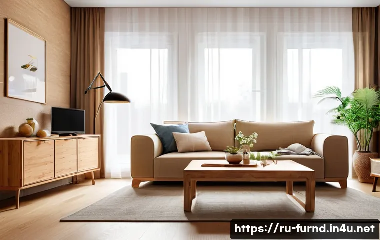 가구디자인 디자인 트렌드 스터디 - A modern Russian living room featuring eco-friendly furniture made from natural solid wood with visi...