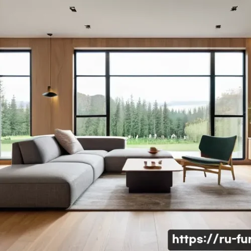 가구디자인 및 실내건축 차이점 - A modern living room interior featuring functional furniture design: a compact, modular sofa with bu...