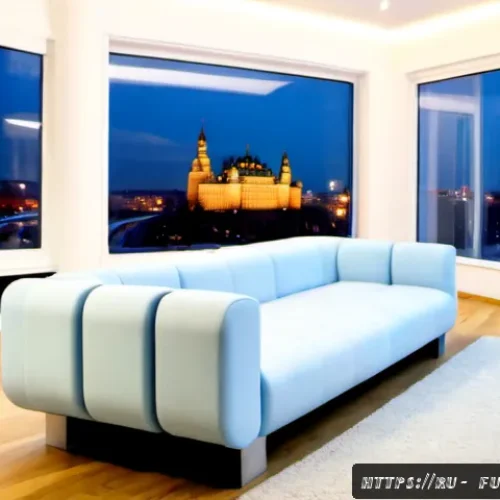 가구디자인의 미래 기술 트렌드 - Photorealistic futuristic Moscow apartment interior at blue hour, an elegant modular sofa and coffee...