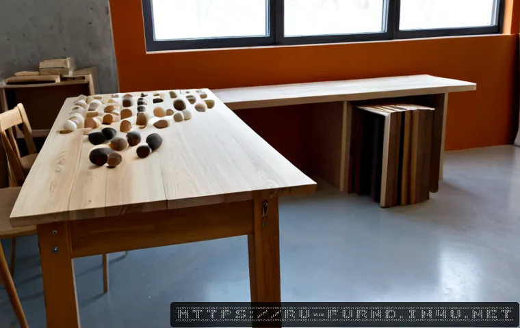 Home 17 가구디자인에 활용되는 나무 종류 - Photorealistic furniture designer’s workshop in Russia, a clean wooden workbench displaying clearly ...